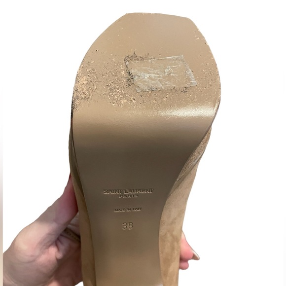 Saint Laurent Tan Suede Cutout Heels - US 7.5/EU 38 - Picture 10 of 13